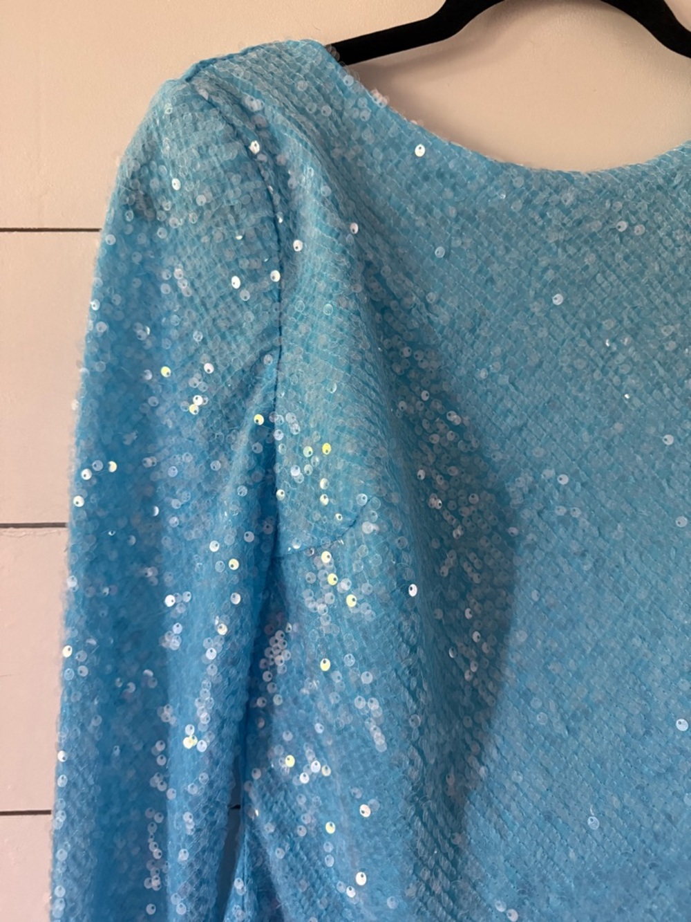 Light Blue Sequin Long Sleeve Mini Dress - Picture 6 of 7